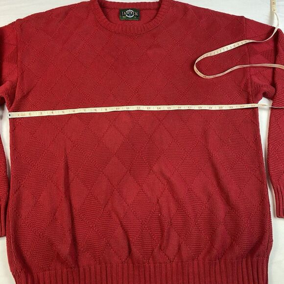 Jantzen Heavy Textured Diamond Knit Red Sweater Mens Large‎ Vintage USA Made - Picture 6 of 7